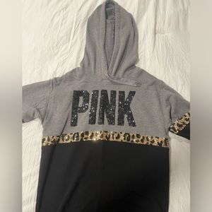 Pink Victoria’s Secret sequin leopard print sweatshirt black and gray size small
